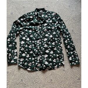 H&M/Disney Mickey Mouse Face Button Shirt -‎ Medium  - Dark Green